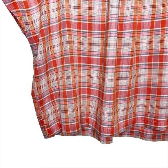 Madewell Plaid Pleat Neck Preppy Women’s Plaid Oversized Academia Top Sz XS - Picture 6 of 10